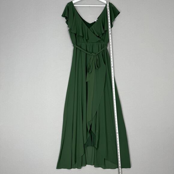 Baltic Born Katya Ruffle Dress Womens XL Green Faux Wrap Maxi Belted Formal - Picture 10 of 15